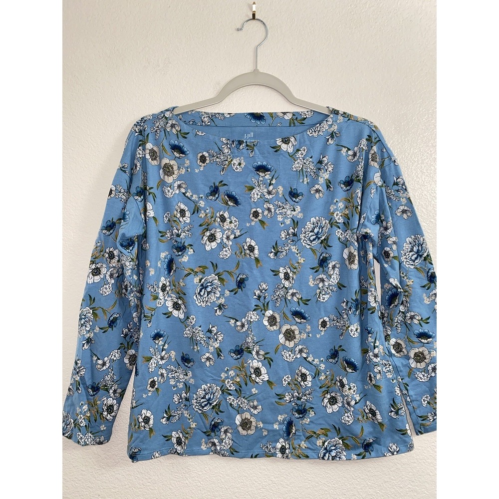 J. Jill Size S Blue Floral Print Soft Luxe Supima Boat Neck Tee Relaxed Fit